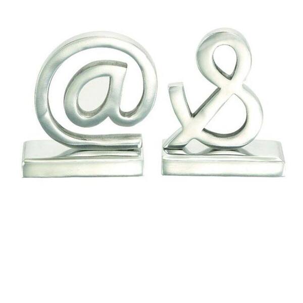 Unbranded 6 in. W x 7 in. H Silver Metal Symbols Bookend (Set of 2)