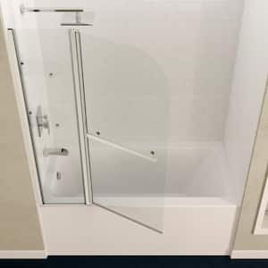 5 ft. Acrylic Left Drain Rectangle Tub in White with 48 in.W x 58 in. H Frameless Tub Door in Brushed Nickel