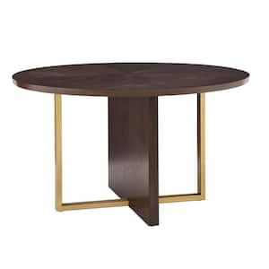 54-in. Round Brown Espresso Wood Dining Table