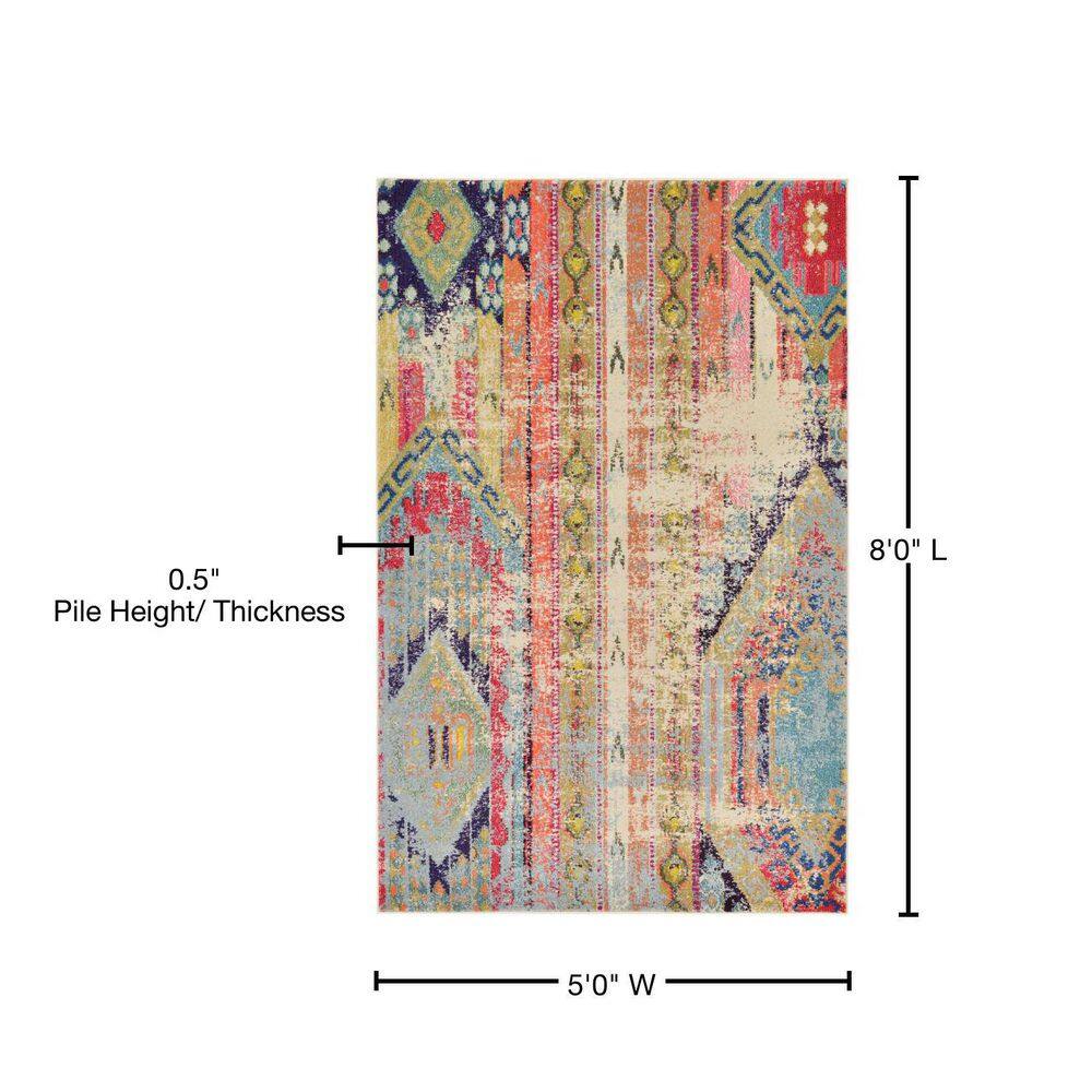 Colorful Multi-Pattern Low Pile Rectangular Area Rug