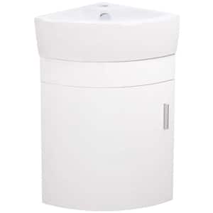 17.5 in. Vanity Cabinet with Porcelain Wall-Mounted Corner Bathroom Sink in White