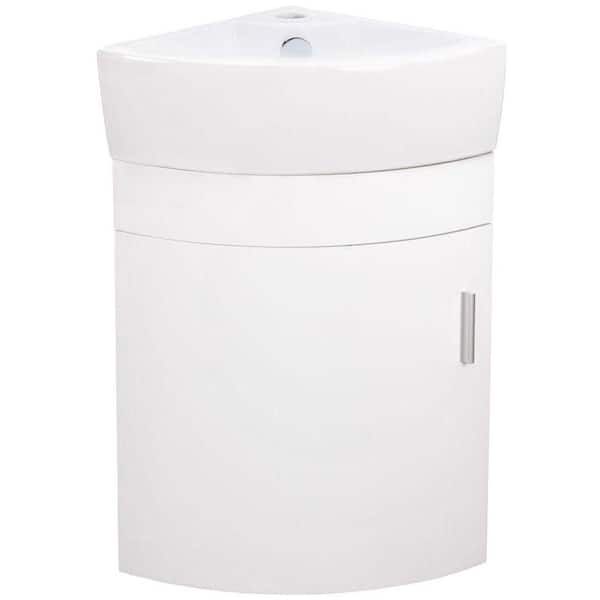 Elanti 17.5 in. Vanity Cabinet with Porcelain Wall-Mounted Corner Bathroom Sink in White