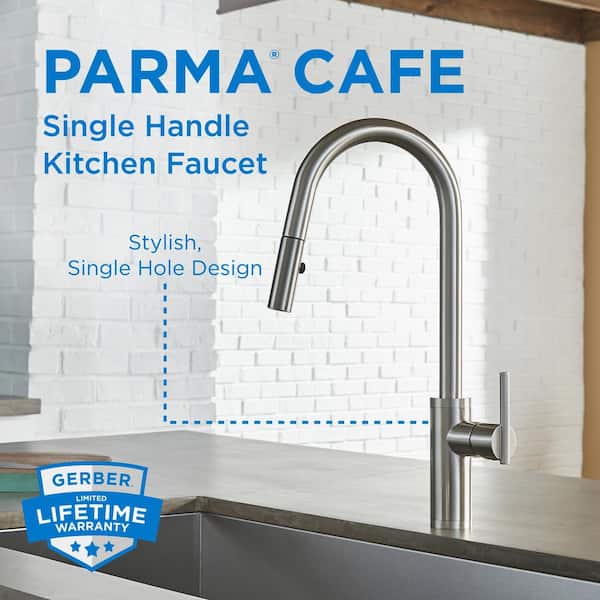 Parma Cafe Stainless Steel 17 in. Single Handle Pull Down Sprayer Kitchen Faucet with 360° Swivel