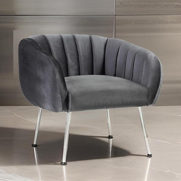 Benjara Lida Gray and Chrome Fabric Accent Chair with Channel Tufted