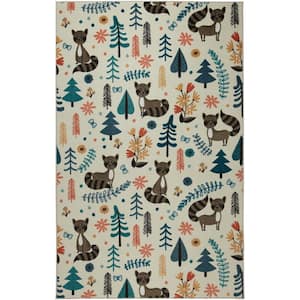 Raccoon Woodland Cream 5 ft. x 8 ft. Geometric Area Rug