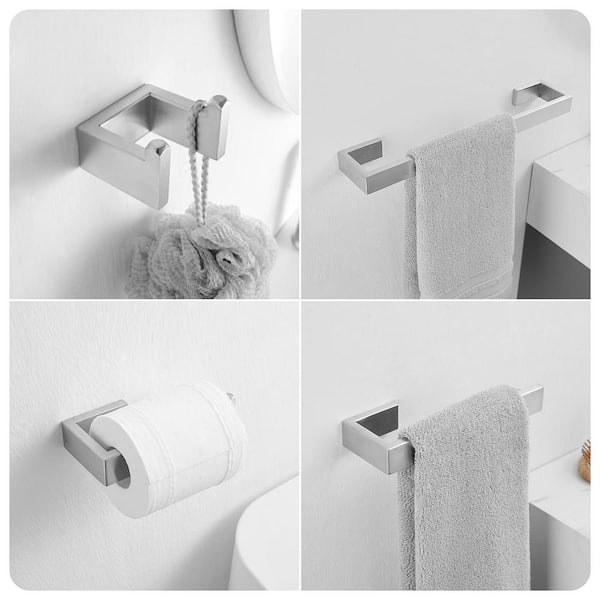 Brushed 4-Piece Bathroom Hardware Set Premium Stainless Steel Bath Towel  Bar Sets Wall Mounted Square Bathroom Accessories Kit, 23.6 Inch Brushed  Nickel 