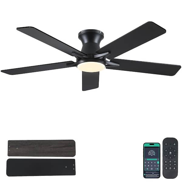 52 in. Indoor/Outdoor Modern Black Ceiling Fan with Dimmable LED 3-Color Light and Remote/APP Control