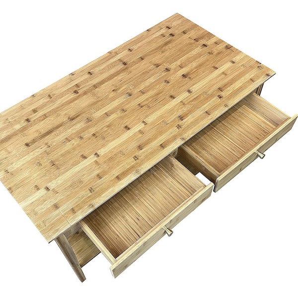 38 in. Natural 18 in. Rectangle Bamboo Coffee Table with 2