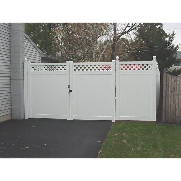 Weatherables Mason 7.4 ft. W x 7 ft. H White Vinyl Privacy Fence Double Gate Kit