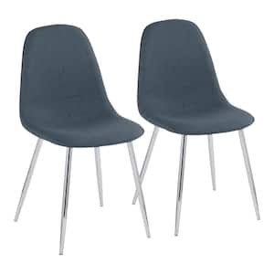 Pebble Blue Fabric and Chrome Metal Dining Chair (Set of 2)