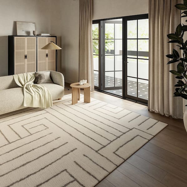 Outpost Graphic Ivory 2 ft. x 8 ft. Indoor/Outdoor Patio Runner Rug