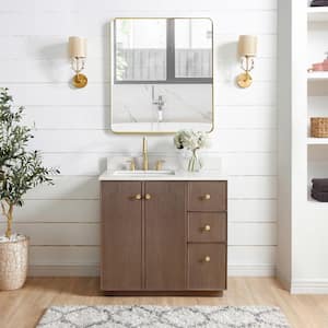 Oza 36 in. W x 22 in. D x 33.9 in. H Single Sink Bath Vanity in Dark Brown with White Quartz Stone Top