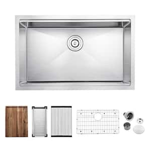 304 Stainless Steel 30 in. Single Bowl Undermount Workstation Kitchen Sink with Grid Cutting Board Colander Drying Rack