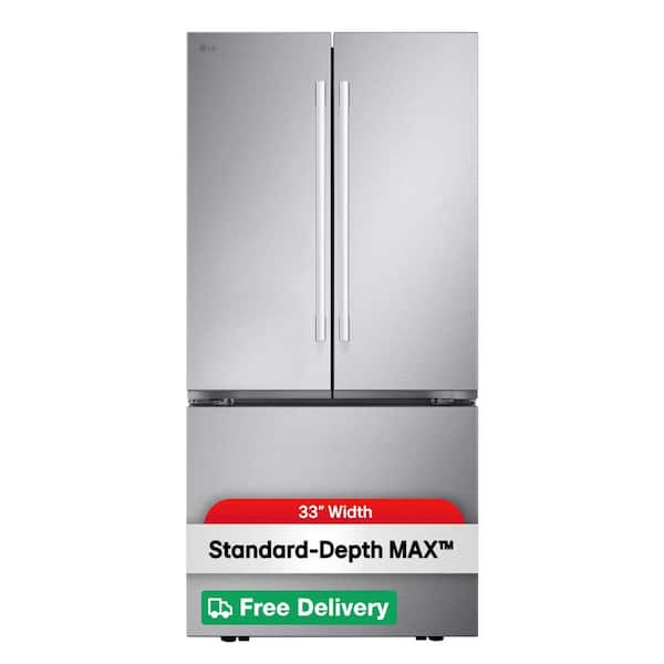 33 in. W. 25 cu. ft. Smart 3-Door French Door Refrigerator Standard Depth MAX in PrintProof Stainless Steel