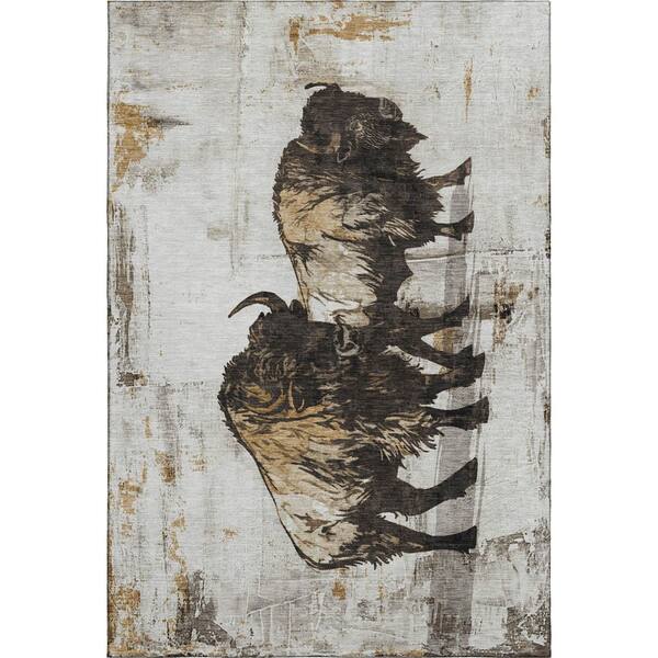 Mayfield Premium Machine Washable Abstract AMF2245 Putty 8 ft. x 10 ft. Area Rug