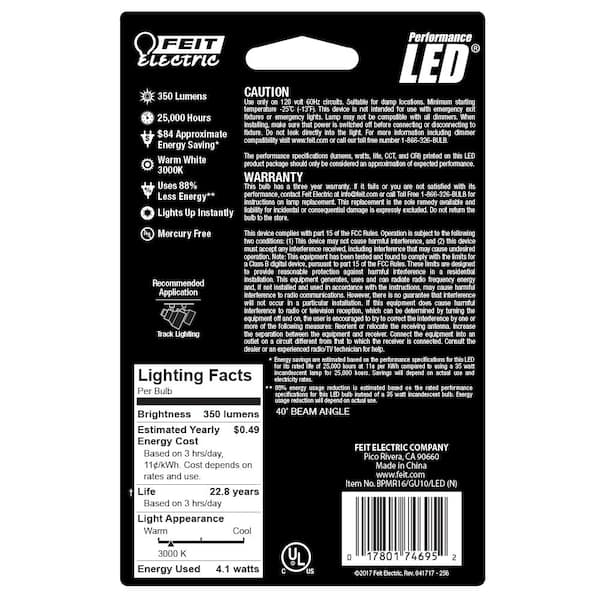 køkken frygt Fare Feit Electric 35W Equivalent Warm White MR16 GU10 Dimmable LED Light Bulb  (Case of 12) BPMR16/GU10/LED/12 - The Home Depot