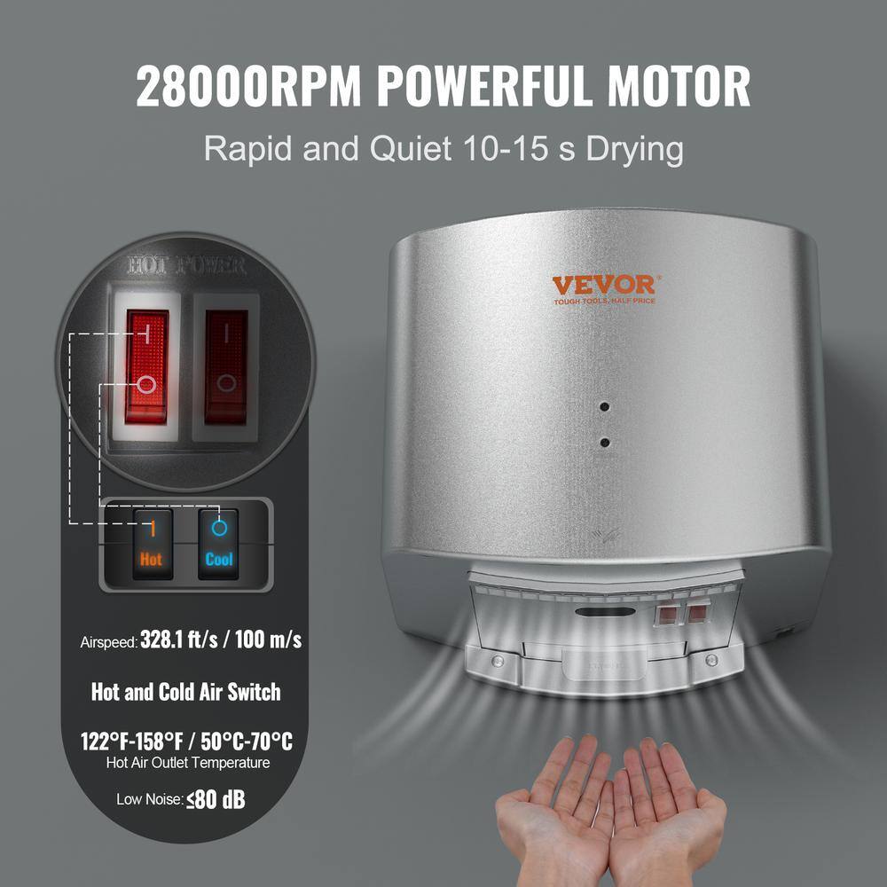 Compact Silver ABS Automatic Hand Dryer with High-Speed Motor