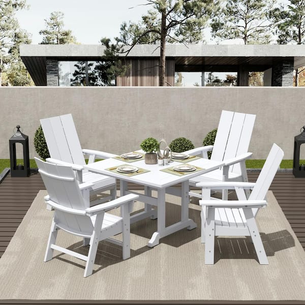 Shoreside Outdoor Patio Fade Resistant HDPE Plastic Adirondack Style Dining Chair with Arms in White