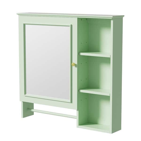 Tileon 28.85 in. W x 28 in. H Rectangular Wood Medicine Cabinet with Mirror Storage Cabinet in Green