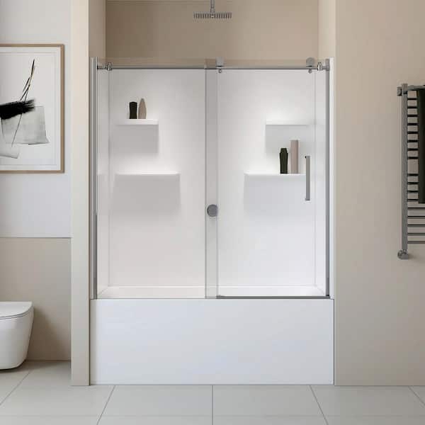 Beladone 60 in. x 32 in. Left Skirted Soaking Bathtub Kit with Left Drain in White with Chrome Accents