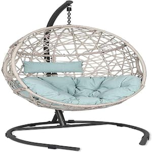 Outdoor Wicker Porch Swing with Bule Cushion