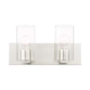 Ashford 15 in. 2-Light Brushed Nickel Vanity Light with Clear Glass