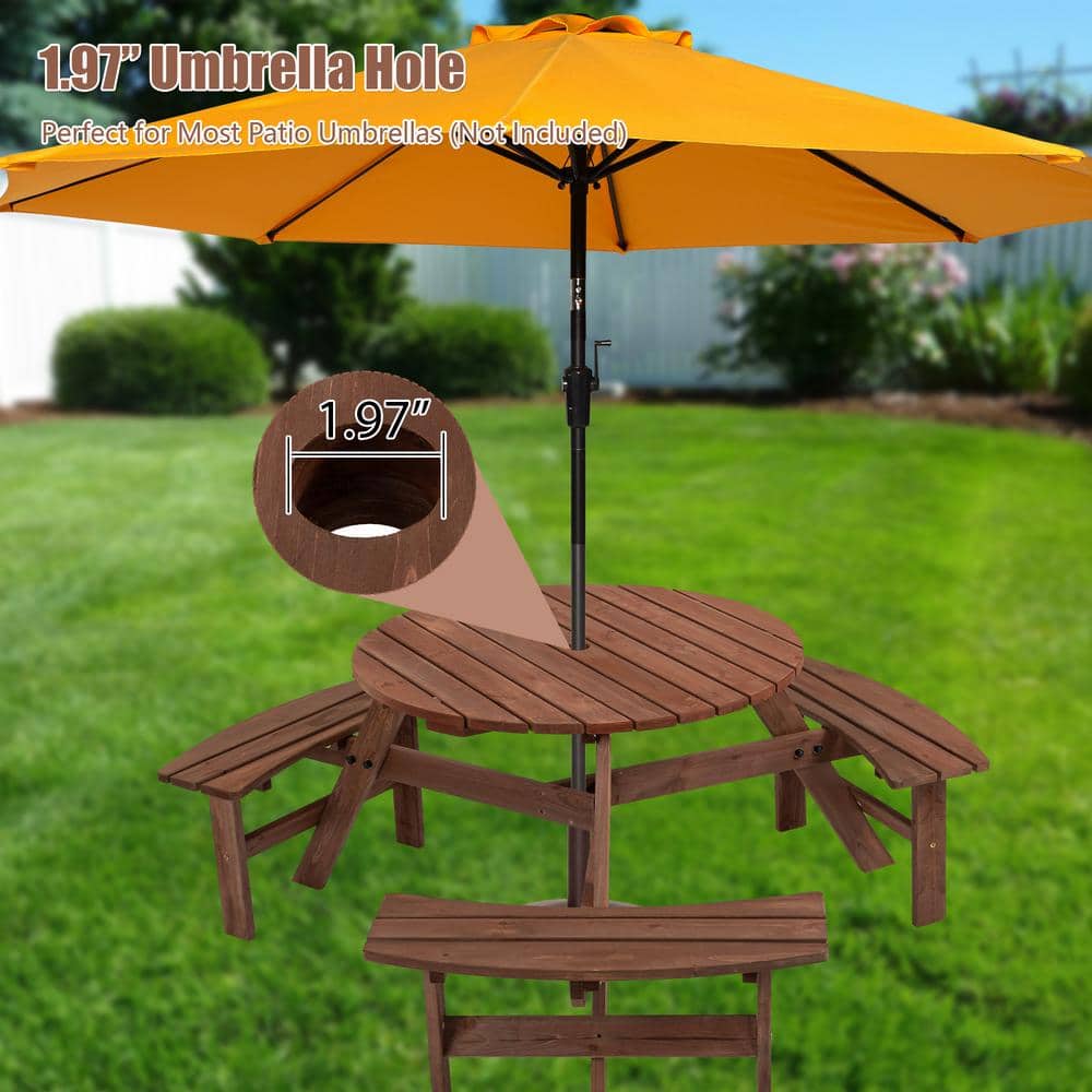 6-Person Brown Circular Wooden Outdoor Picnic Table, 67 in. Camping Tables,