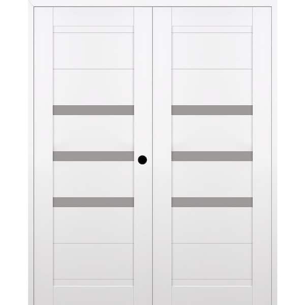 Belldinni Dora 72 in. x 80 in. Left Active 3-Lite Frosted Glass Snow White Wood Composite Double Prehung Interior Door