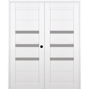 Dora 64 in. W. x 96 in. Left Active 3-Lite Frosted Glass Snow White Wood Composite Double Prehung Interior Door