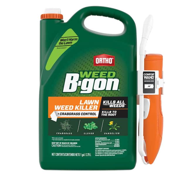 Ortho Weed B-Gon 1 Gal. Lawn Weed Killer Plus Crabgrass Control with Comfort Wand, Kills Dandelion, Clover, Crabgrass and More