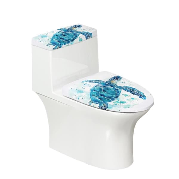 Vintage Sea Turtle Printed Toilet Seat Lid Cover and Tank Cover Set Stretch Polyester Fabric