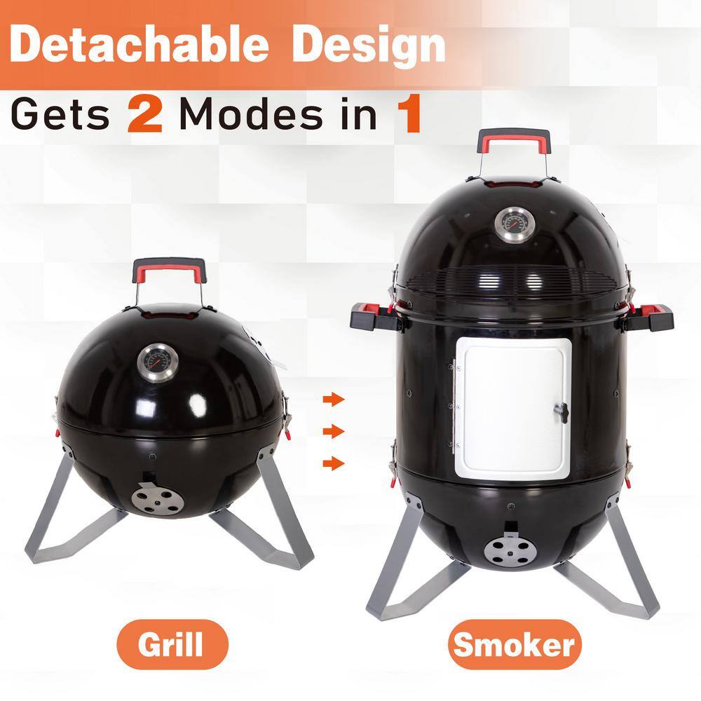 18" Black Charcoal Vertical Smoker Grill with Porcelain Enamel Bowls