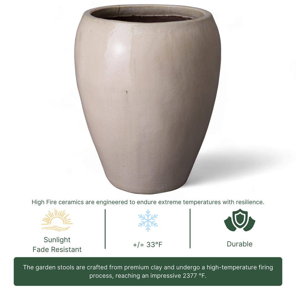 Handcrafted White Ceramic Clay Pot Planter, 23" H x 17" W