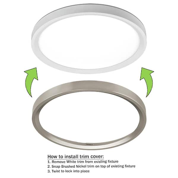 13 in. Adjustable CCT Round LED Flush Mount Ceiling Light with Night Light Optional White and Brushed Nickel Trims