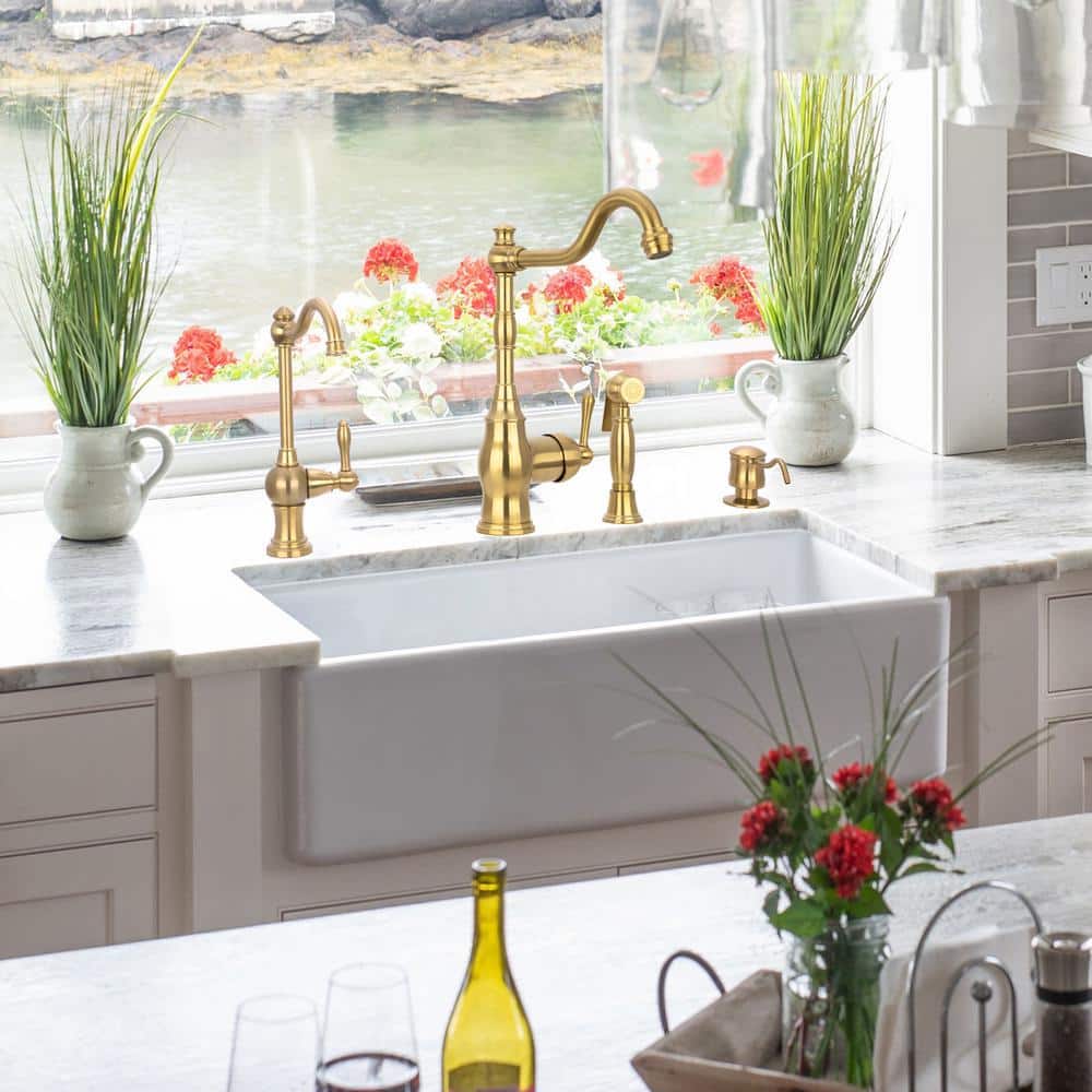 Brass Gold One-Handle Widespread Kitchen Faucet with Side Sprayer