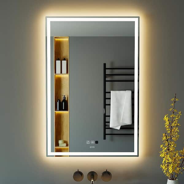 KWW 24 in. W x 32 in. H Large Rectangular Frameless Motion Sensing Anti-Fog Wall Bathroom Vanity Mirror in Silver