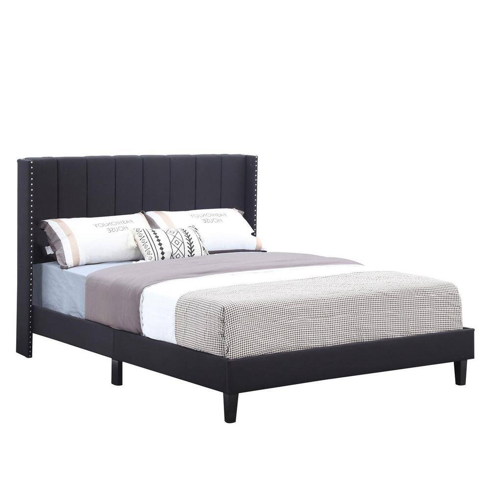65 in. W Black Queen Fabric Engineered Wood Board Bed Frame with