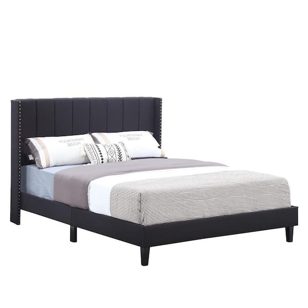 65 in. W Black Queen Fabric Engineered Wood Board Bed Frame with