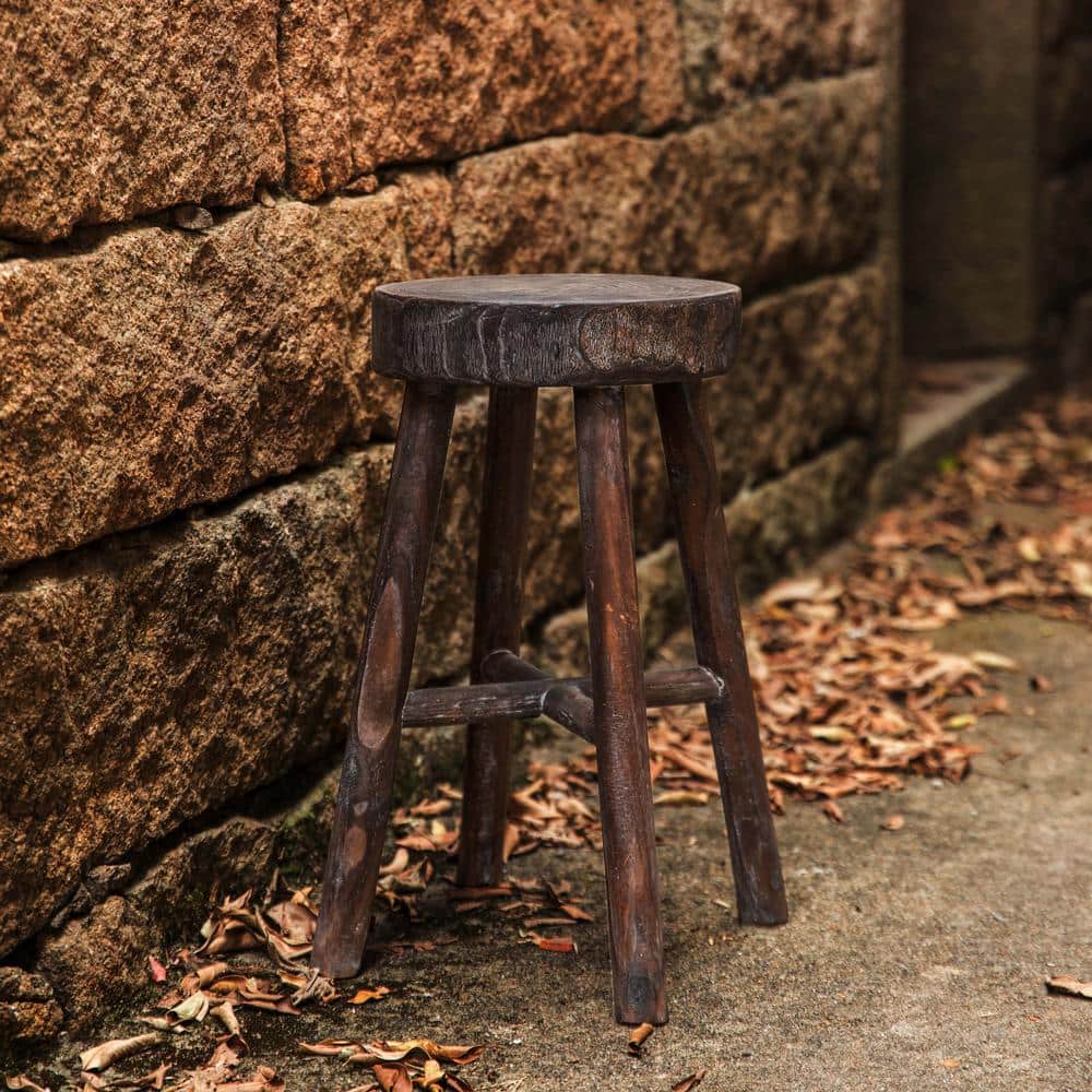 Rustic Brown Wooden Log Cabin Stools Set of 2