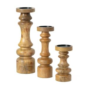 SULLIVANS 15.75 in. 12.5 in. and 10.25 in. Retro Wood Candle Holder Set of  3 N2916 - The Home Depot