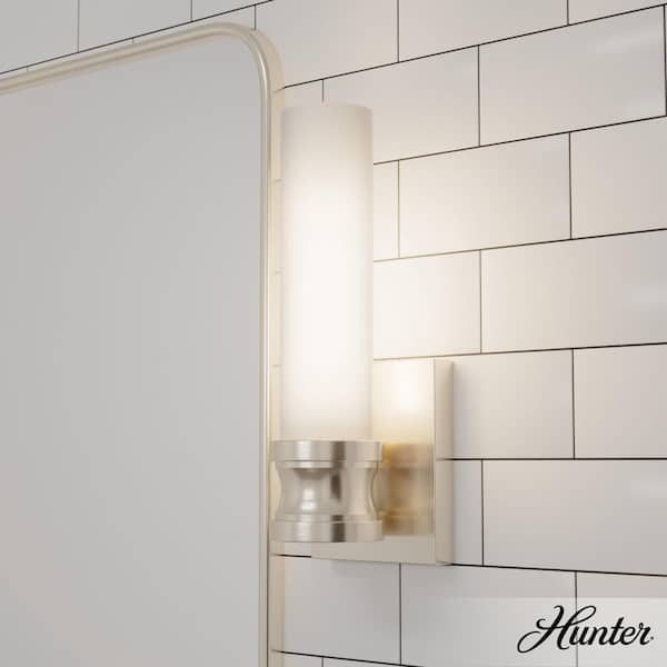 Hunter Lenlock 1-Light Brushed Nickel Wall Sconce with Cased White Glass Shade
