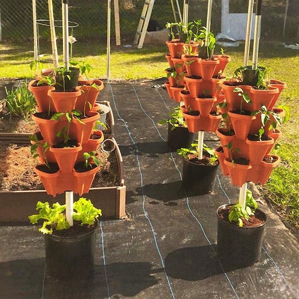 18 in. Dia Terra Cotta Plastic Stackable Garden Planter (5-Pack)