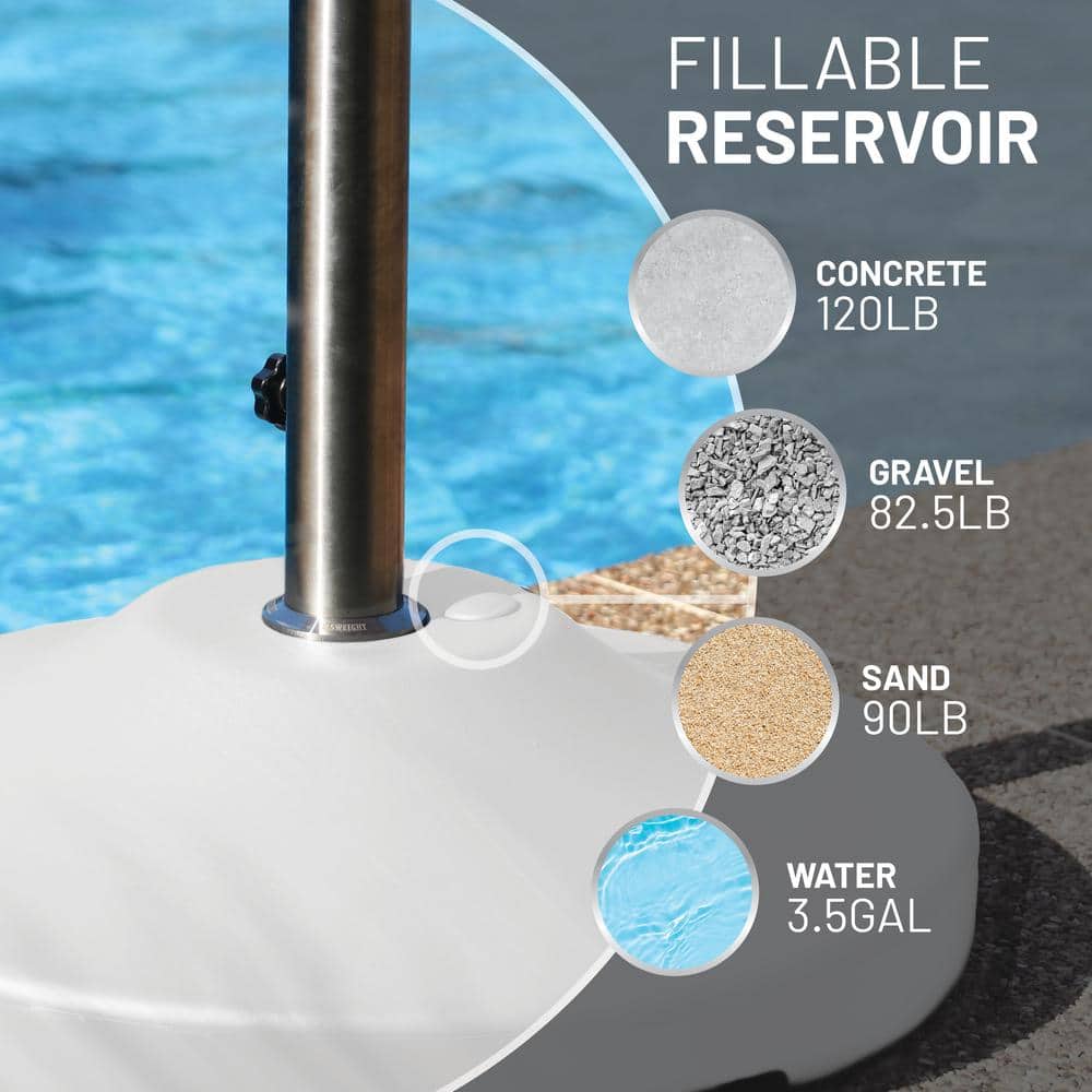 White Fillable HDPE and Stainless Steel Umbrella Base with Wheels