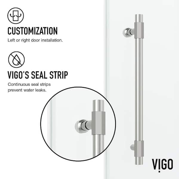 Elan Hart 56 to 60 in. W x 76 in. H Sliding Frameless Shower Door in Stainless Steel with 3/8 in. (10mm) Clear Glass