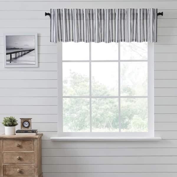 VHC BRANDS Sawyer Mill Ticking Stripe 90 in.L x 16 in. L Cotton Valance in Country Black Soft White