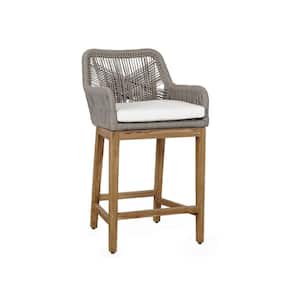 34.37 in. Gray, Brown and White Low Back Wooden Frame Counter Stool with Fabric Seat