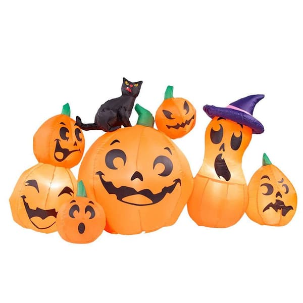 6 ft. Long Halloween Inflatable Outdoor Decorations, Inflatable Pumpkin with Witch's Cat with Build-in LEDs