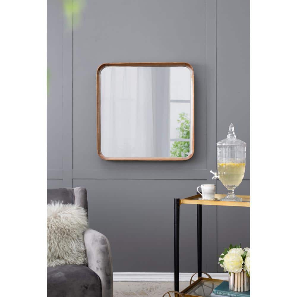 Wayne Light Brown Wood Square Wall Mirror