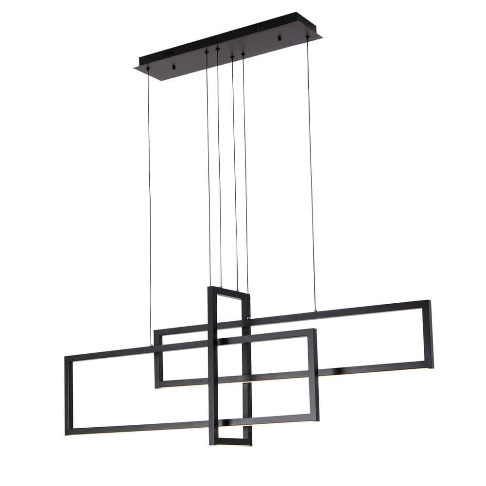 3-Light 47 in. Dimmable Integrated LED 30-Watt Black Rectangle Chandelier for Kitchen Island Dining Room price history on PriceWatchPro