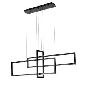 3-Light 47 in. Dimmable Integrated LED 30-Watt Black Rectangle Chandelier for Kitchen Island Dining Room